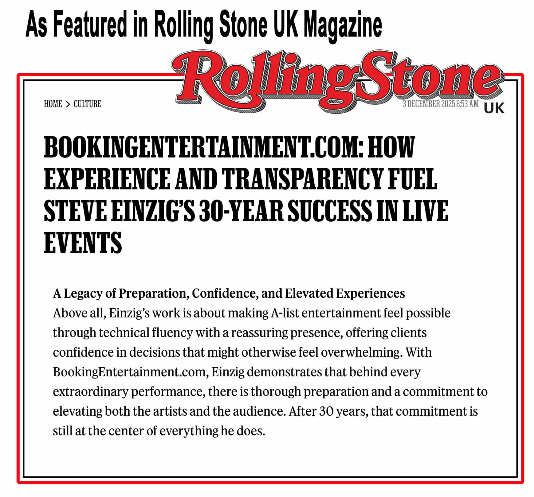 Rolling Stone Article Feature - BookingEntertainment.com
